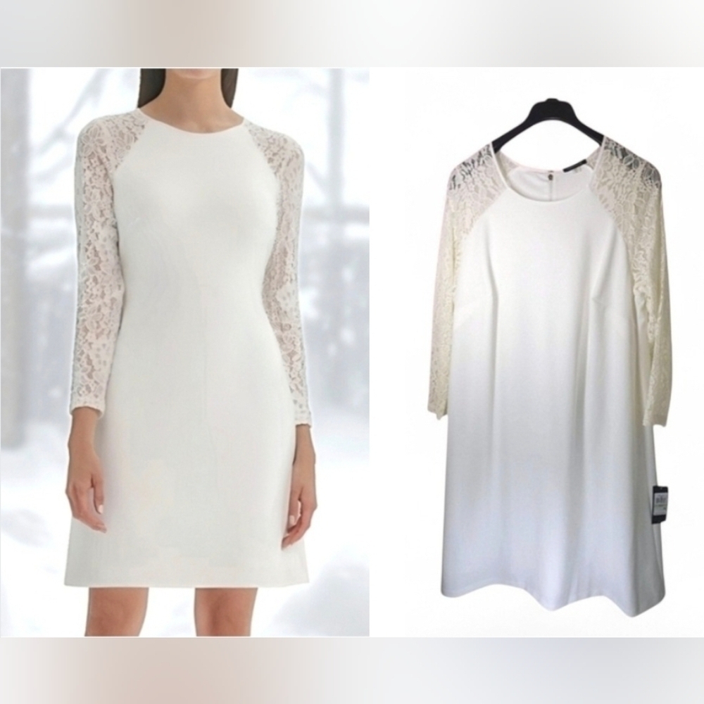 Tommy Hilfiger Lace-Sleeve A-Line Ivory Dress Size 18W NWT - Picture 2 of 15